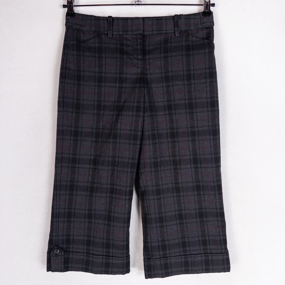 Express Pants Womens 2 Gray Black Plaid Editor Wool Blend Cropped Capri Lined